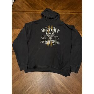 Victory Motorcycles Hoodie Mens XL Black Graphic Pullover Sweatshirt Cotton